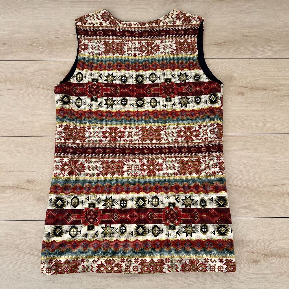 Vintage 70s Joseph Magnin Southwestern Tapestry Vest Long Open-Front Size Medium - Picture 2 of 13